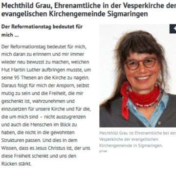Thumbnail for Stimmen zum Reformationstag: Mechthild Grau, Ehrenamtliche in der Vesperkirche der evangelischen Kirchengemeinde Sigmaringen